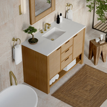 James Martin Vanities Solene 48" Seaside Oak Single Vanity With 3cm White Zeus Quartz Top