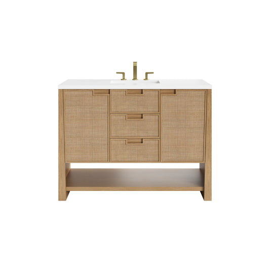 James Martin Vanities Solene 48" Seaside Oak Single Vanity With 3cm White Zeus Quartz Top