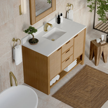 James Martin Vanities Solene 48" Seaside Oak Single Vanity With Single Hole 3cm White Zeus Quartz Top and Backsplash