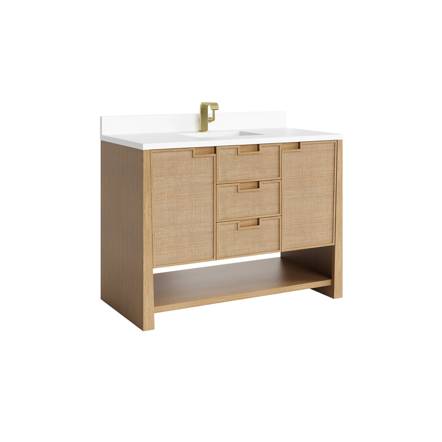 James Martin Vanities Solene 48" Seaside Oak Single Vanity With Single Hole 3cm White Zeus Quartz Top and Backsplash