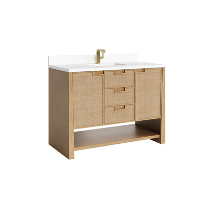 James Martin Vanities Solene 48" Seaside Oak Single Vanity With Single Hole 3cm White Zeus Quartz Top and Backsplash