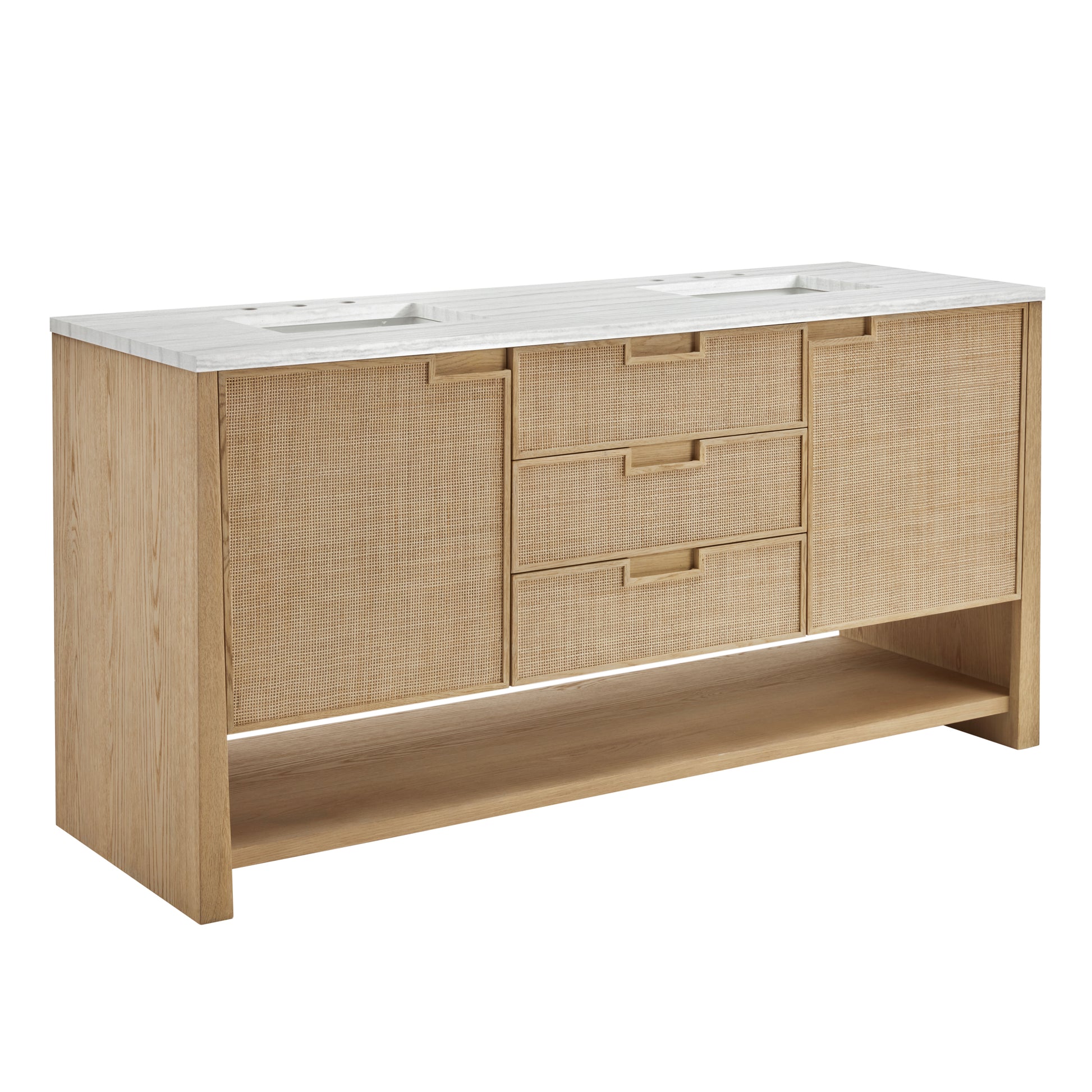 James Martin Vanities Solene 72" Seaside Oak Double Vanity With 3cm Arctic Fall Solid Surface Top