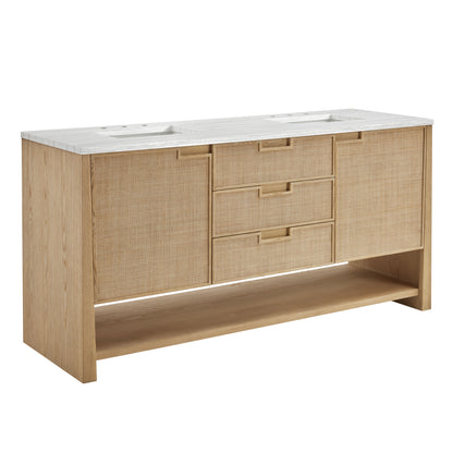 James Martin Vanities Solene 72" Seaside Oak Double Vanity With 3cm Arctic Fall Solid Surface Top