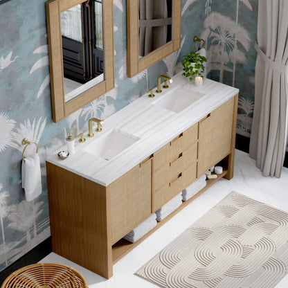 James Martin Vanities Solene 72" Seaside Oak Double Vanity With 3cm Arctic Fall Solid Surface Top