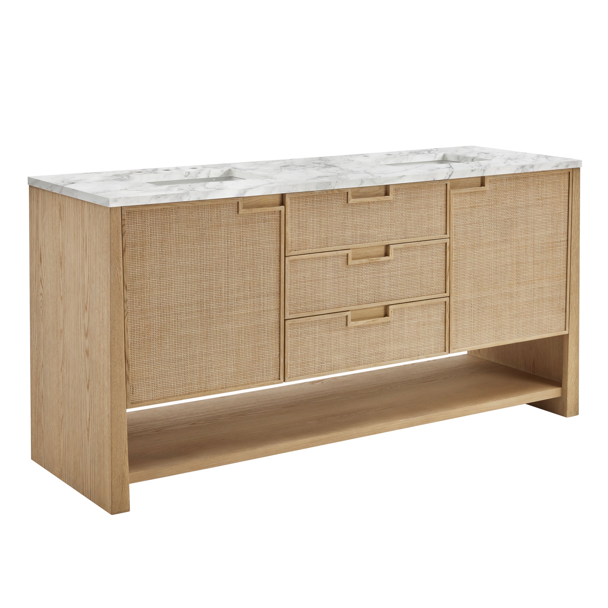 James Martin Vanities Solene 72" Seaside Oak Double Vanity With 3cm Carrara Marble Top