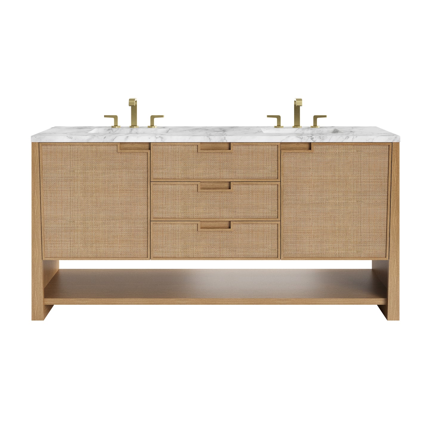 James Martin Vanities Solene 72" Seaside Oak Double Vanity With 3cm Carrara Marble Top
