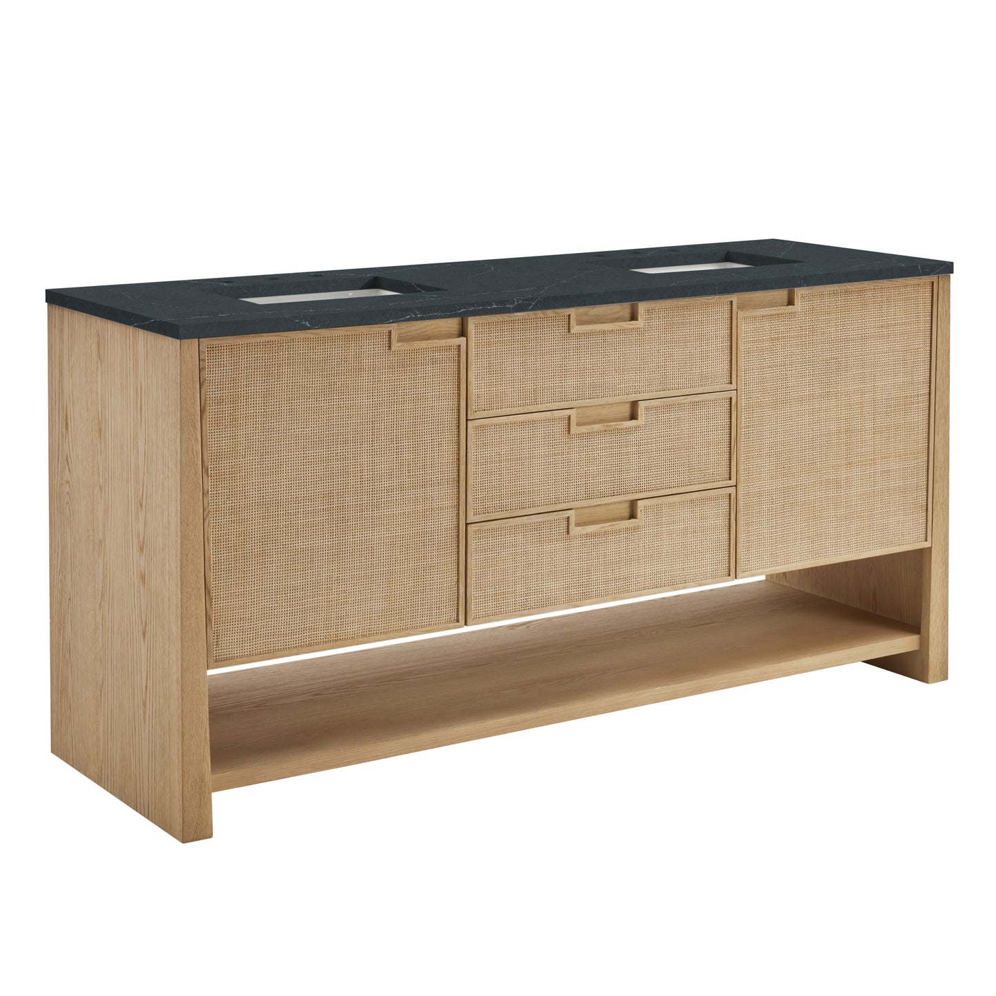 James Martin Vanities Solene 72" Seaside Oak Double Vanity With 3cm Charcoal Soapstone Quartz Top