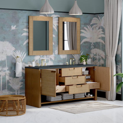 James Martin Vanities Solene 72" Seaside Oak Double Vanity With 3cm Charcoal Soapstone Quartz Top