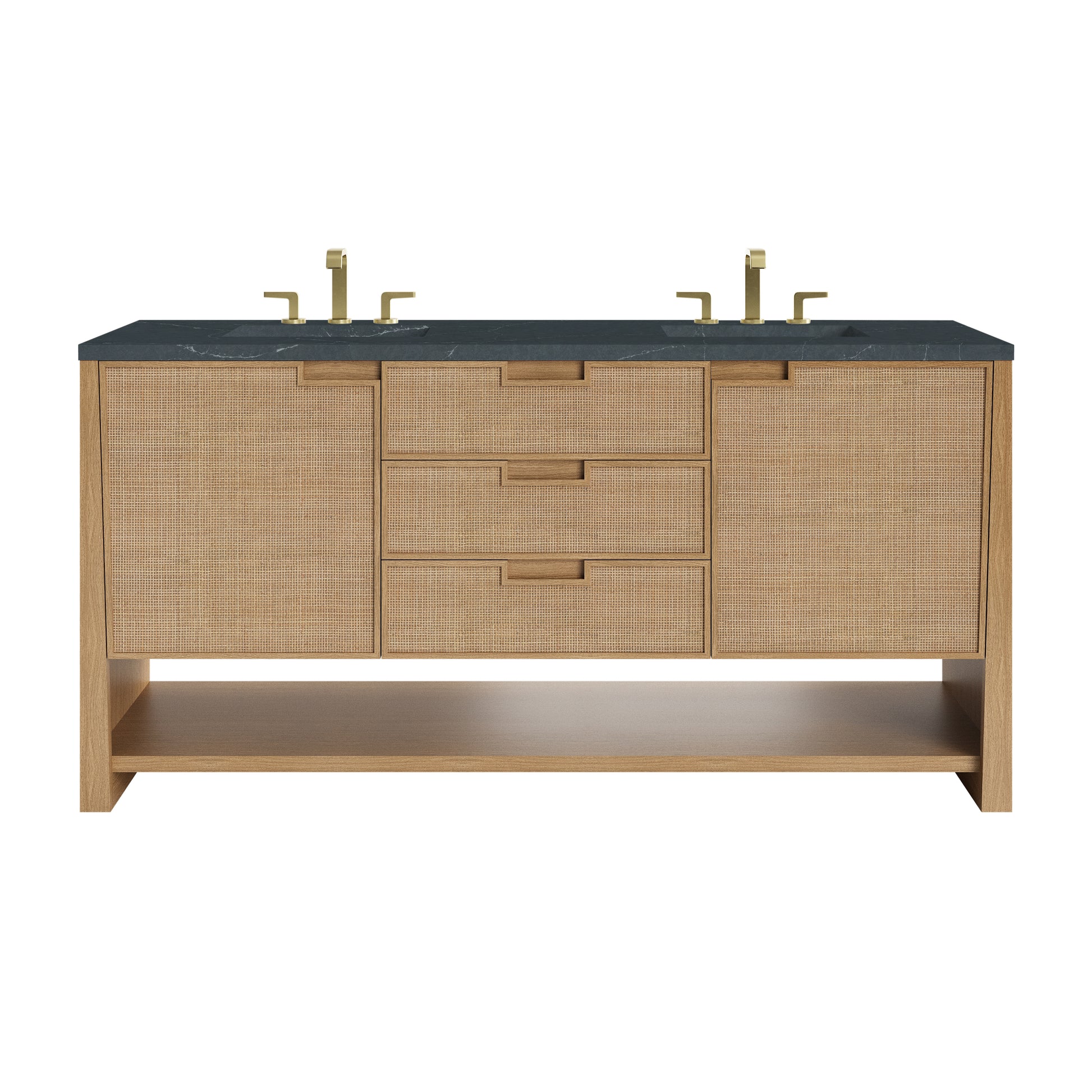 James Martin Vanities Solene 72" Seaside Oak Double Vanity With 3cm Charcoal Soapstone Quartz Top