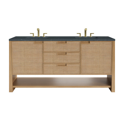 James Martin Vanities Solene 72" Seaside Oak Double Vanity With 3cm Charcoal Soapstone Quartz Top