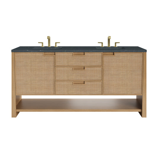 James Martin Vanities Solene 72" Seaside Oak Double Vanity With 3cm Charcoal Soapstone Quartz Top