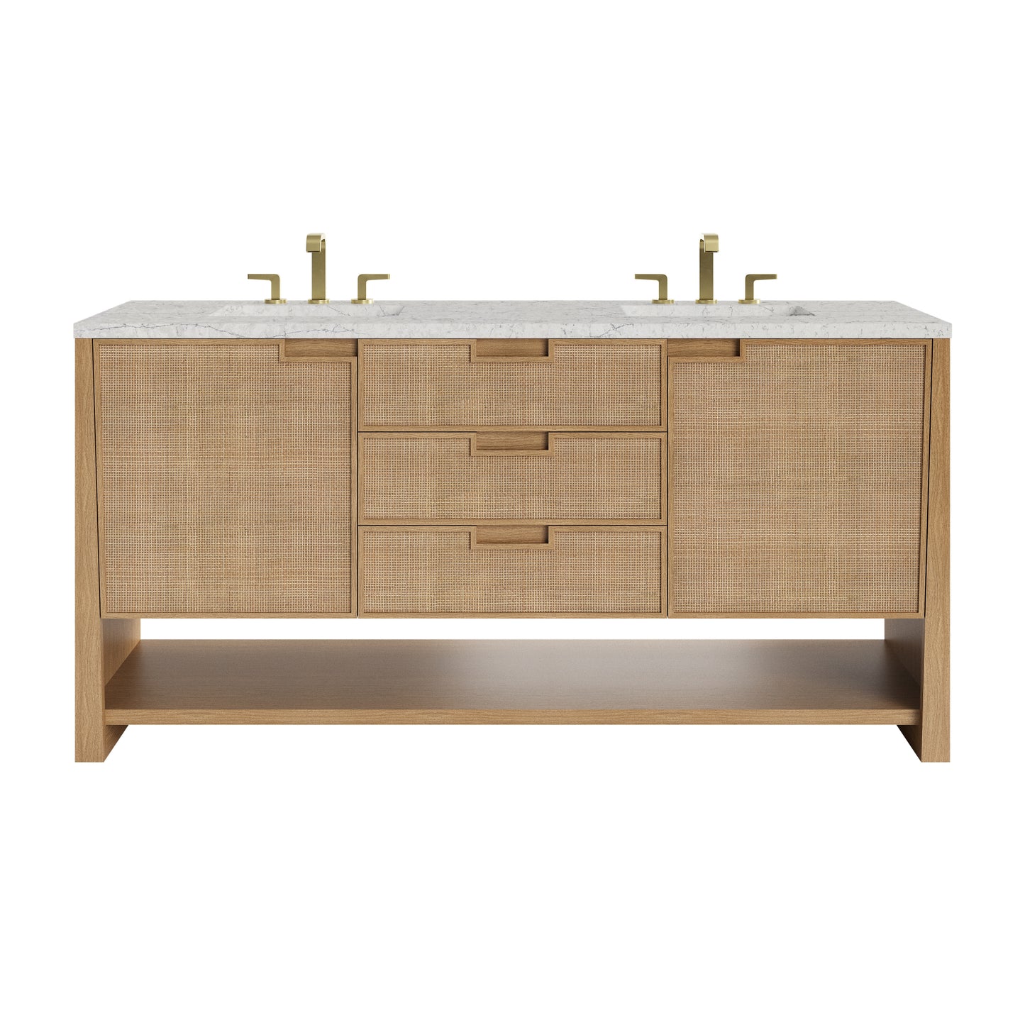 James Martin Vanities Solene 72" Seaside Oak Double Vanity With 3cm Eternal Jasmine Pearl Quartz Top