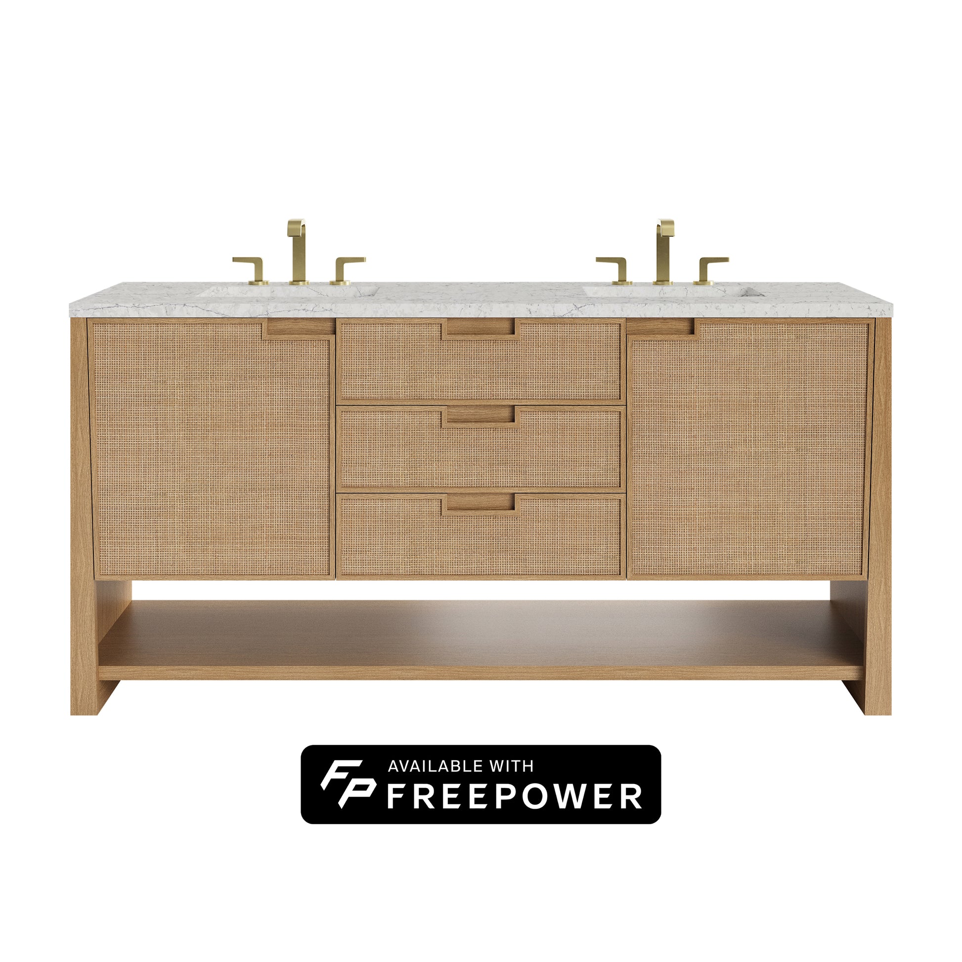 James Martin Vanities Solene 72" Seaside Oak Double Vanity With 3cm Eternal Jasmine Pearl Silestone Top With FreePower Wireless Charger