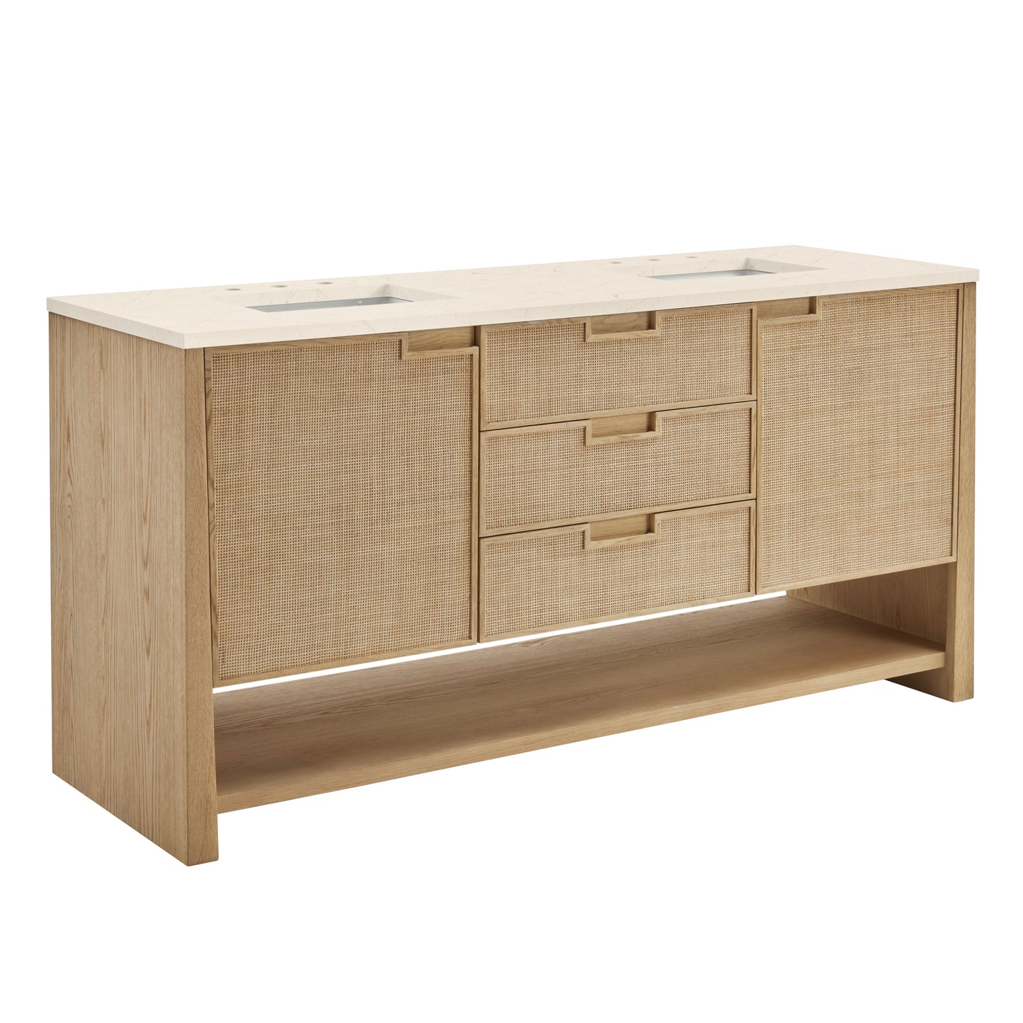 James Martin Vanities Solene 72" Seaside Oak Double Vanity With 3cm Eternal Marfil Quartz Top