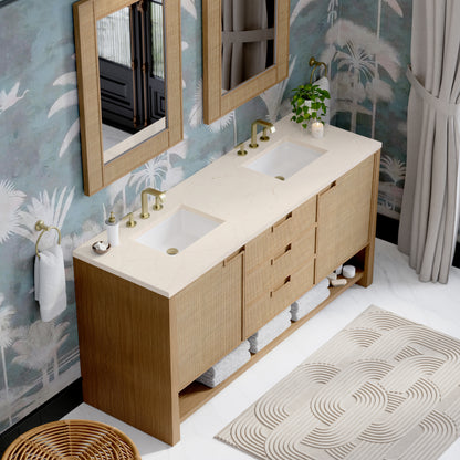 James Martin Vanities Solene 72" Seaside Oak Double Vanity With 3cm Eternal Marfil Quartz Top
