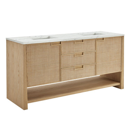 James Martin Vanities Solene 72" Seaside Oak Double Vanity With 3cm Ethereal Noctis Quartz Top