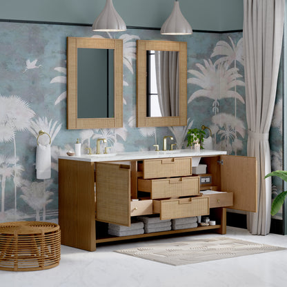 James Martin Vanities Solene 72" Seaside Oak Double Vanity With 3cm Ethereal Noctis Quartz Top