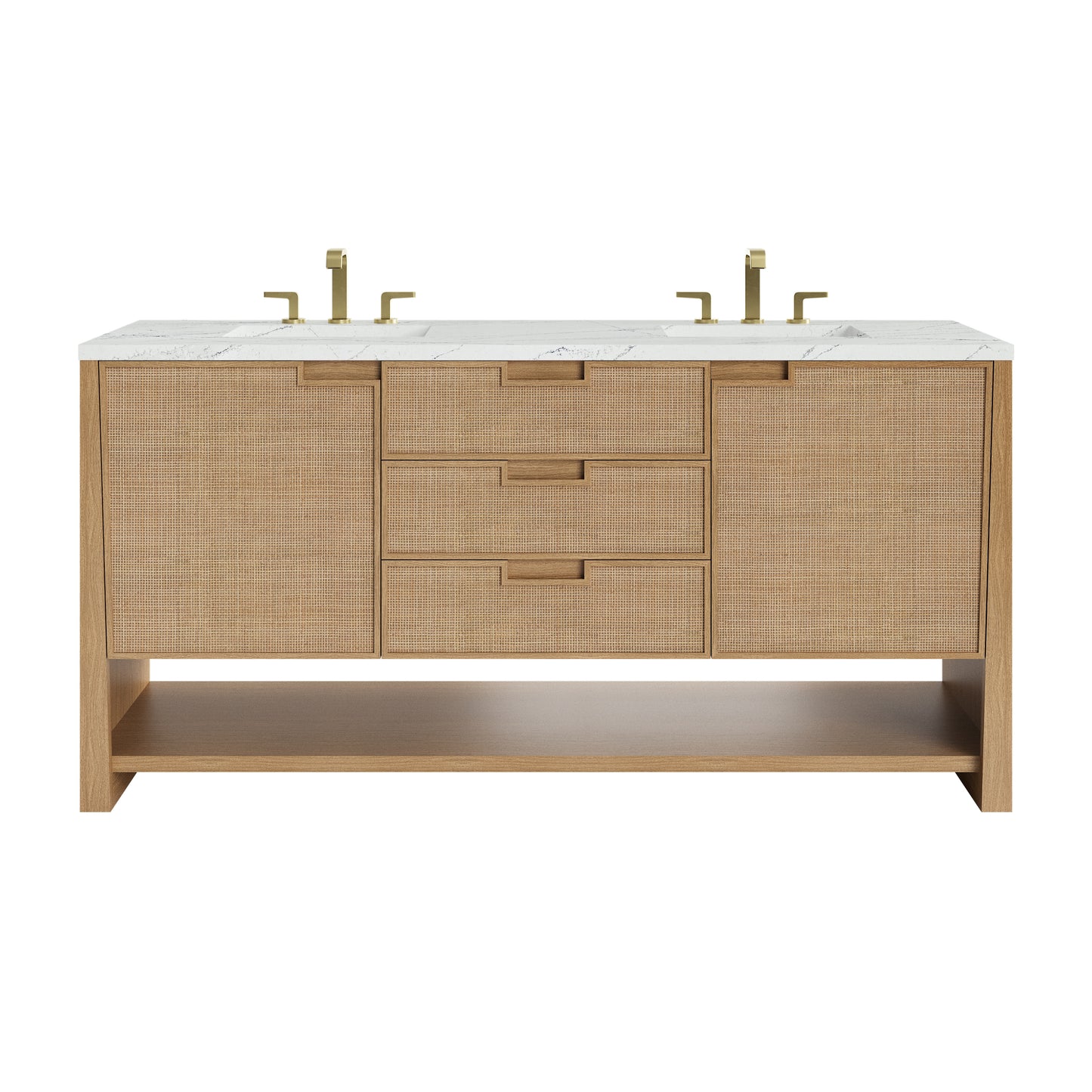 James Martin Vanities Solene 72" Seaside Oak Double Vanity With 3cm Ethereal Noctis Quartz Top