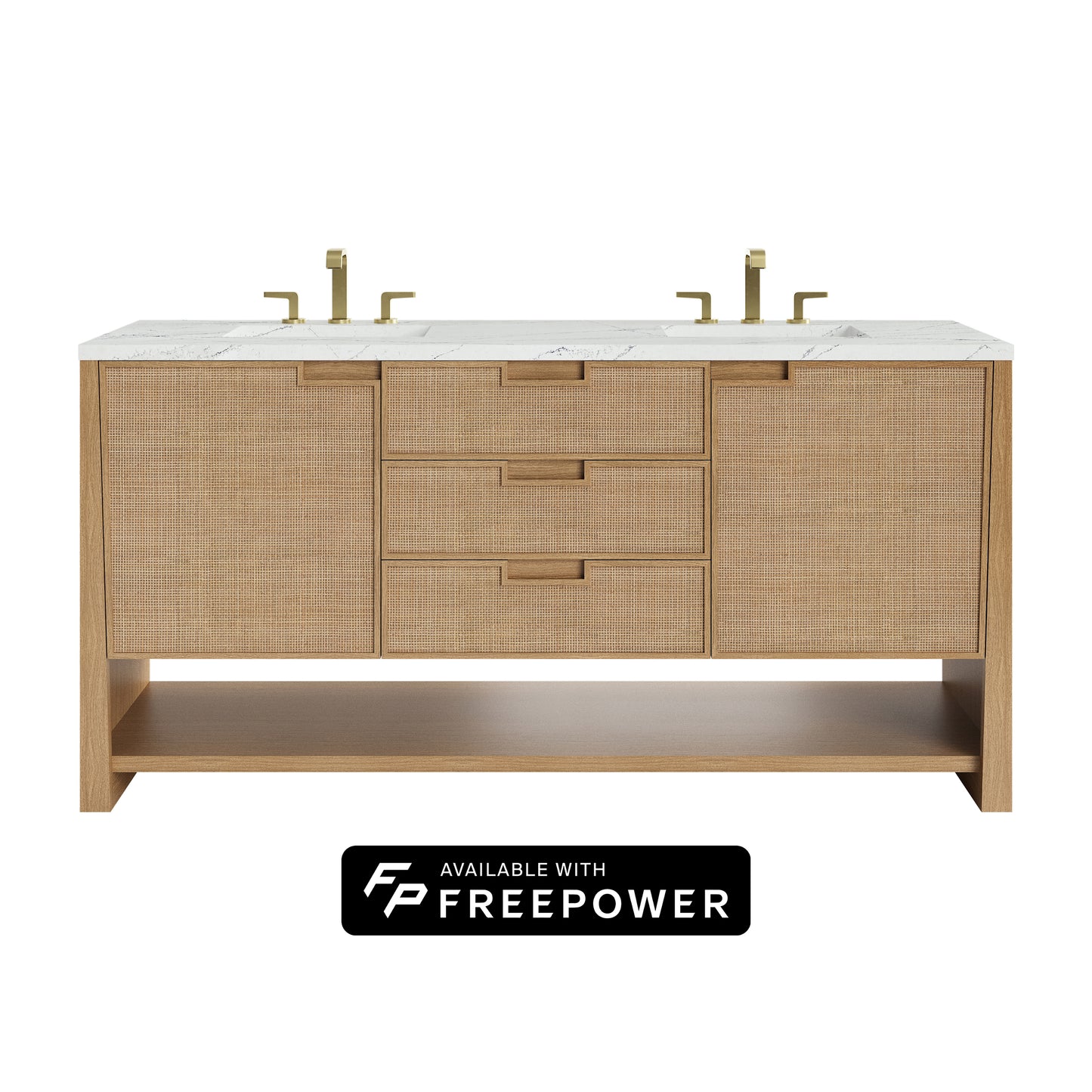 James Martin Vanities Solene 72" Seaside Oak Double Vanity With 3cm Ethereal Noctis Silestone Top With FreePower Wireless Charger