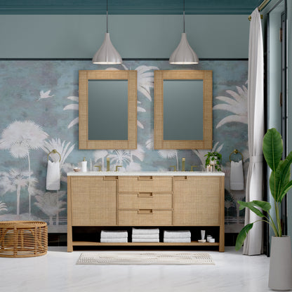 James Martin Vanities Solene 72" Seaside Oak Double Vanity With 3cm Lime Delight Quartz Top