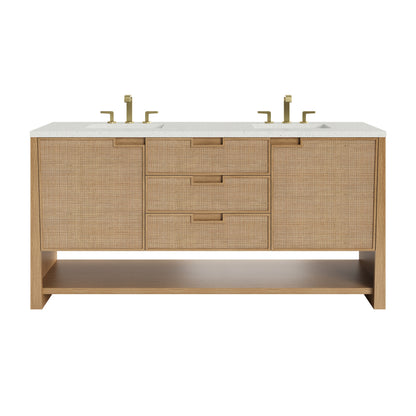 James Martin Vanities Solene 72" Seaside Oak Double Vanity With 3cm Lime Delight Quartz Top