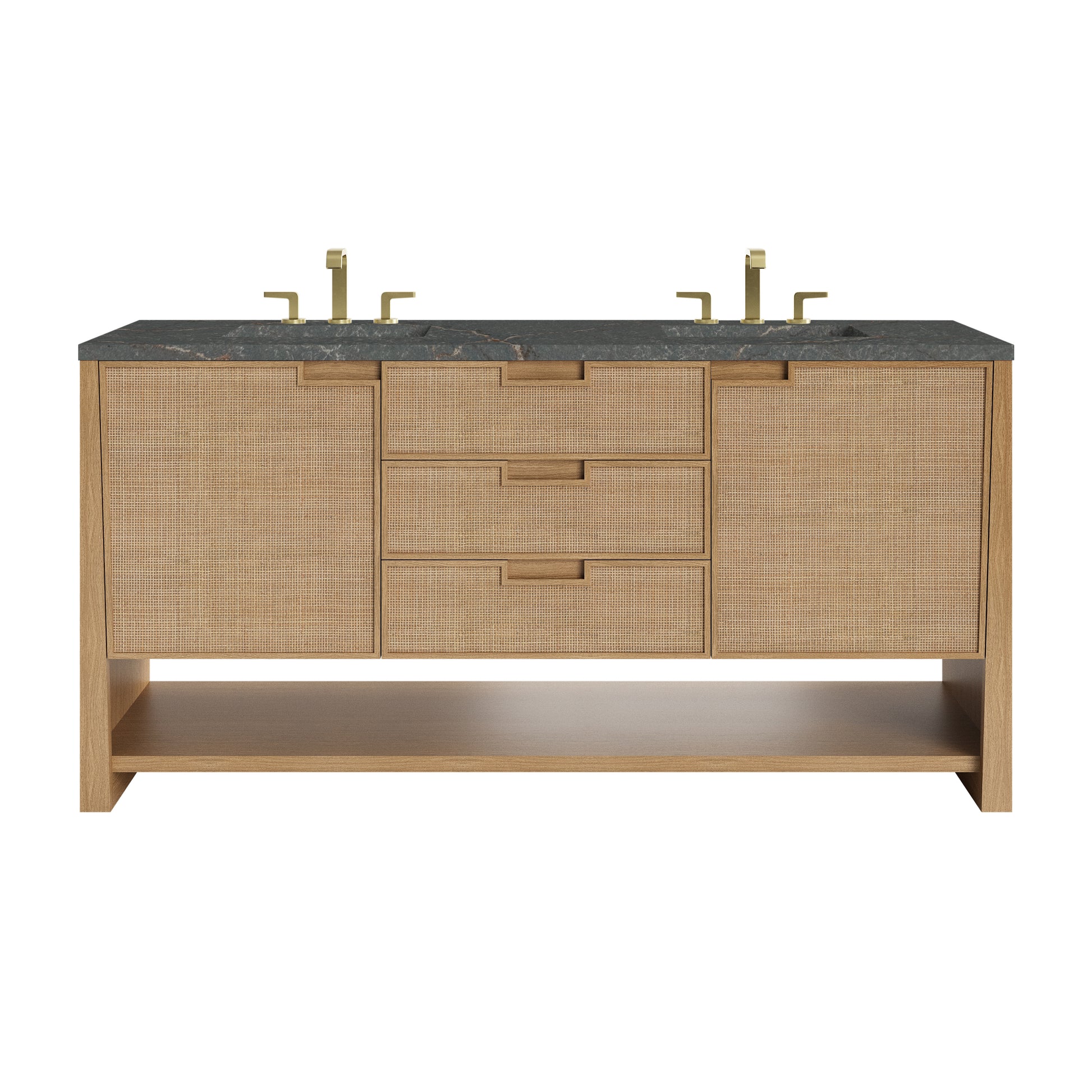 James Martin Vanities Solene 72" Seaside Oak Double Vanity With 3cm Parisien Bleu Quartz Top