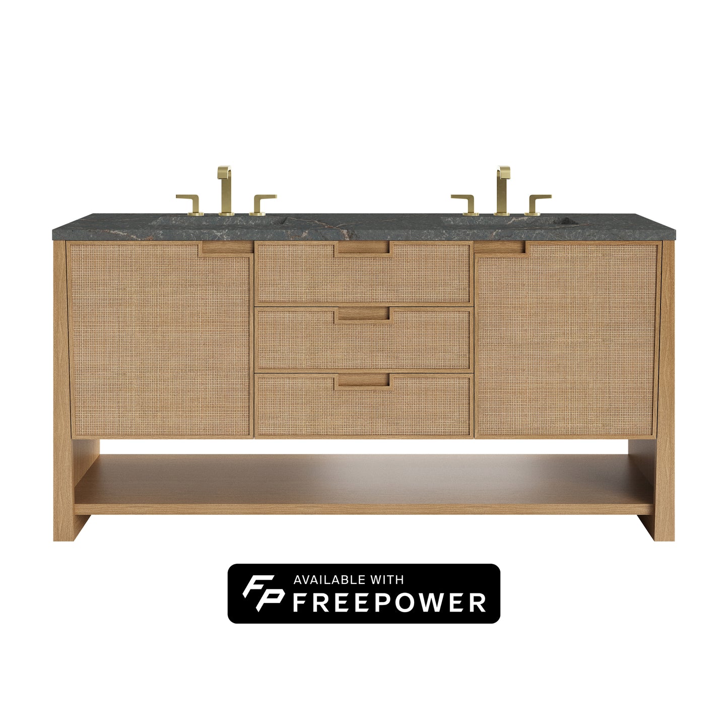 James Martin Vanities Solene 72" Seaside Oak Double Vanity With 3cm Parisien Bleu Silestone Top With FreePower Wireless Charger