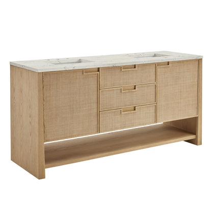 James Martin Vanities Solene 72" Seaside Oak Double Vanity With 3cm Victorian Silver Quartz Top