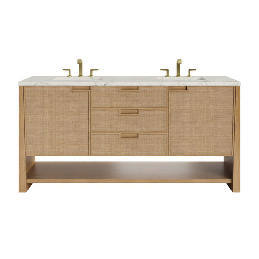 James Martin Vanities Solene 72" Seaside Oak Double Vanity With 3cm Victorian Silver Quartz Top