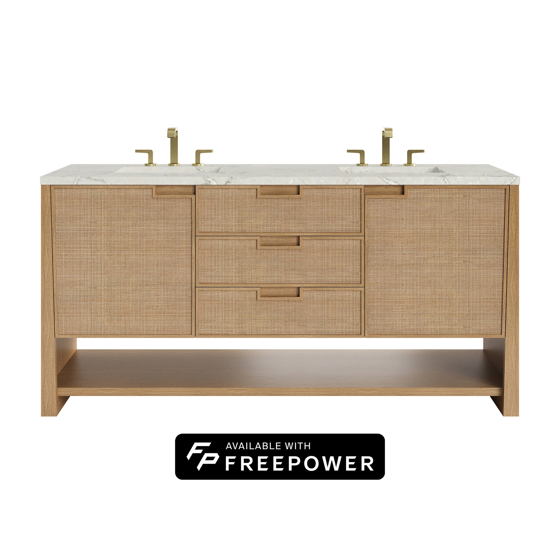 James Martin Vanities Solene 72" Seaside Oak Double Vanity With 3cm Victorian Silver Silestone Top With FreePower Wireless Charger