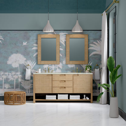 James Martin Vanities Solene 72" Seaside Oak Double Vanity With 3cm Victorian Silver Silestone Top With FreePower Wireless Charger