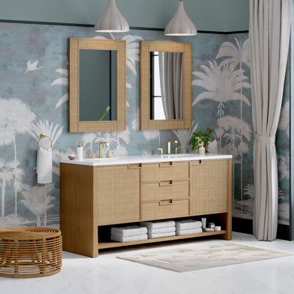 James Martin Vanities Solene 72" Seaside Oak Double Vanity With 3cm White Zeus Quartz Top