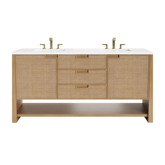 James Martin Vanities Solene 72" Seaside Oak Double Vanity With 3cm White Zeus Quartz Top