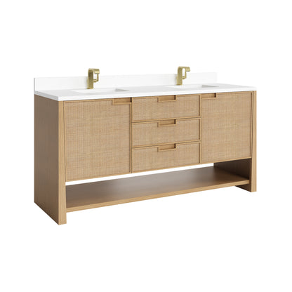 James Martin Vanities Solene 72" Seaside Oak Double Vanity With Single Hole 3cm White Zeus Quartz Top and Backsplash