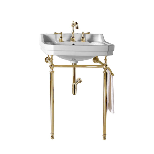James Martin Wellington 24" Single Console Sink With Brass Finish Stand