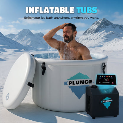 K-Plunge Arctic Fox 60" Gray 1-Person Inflatable Cold Plunge Ice Bath Tub/Hot Tub With PVC Insulated Lid, Pump, Repair Kit and 1 hp Chiller