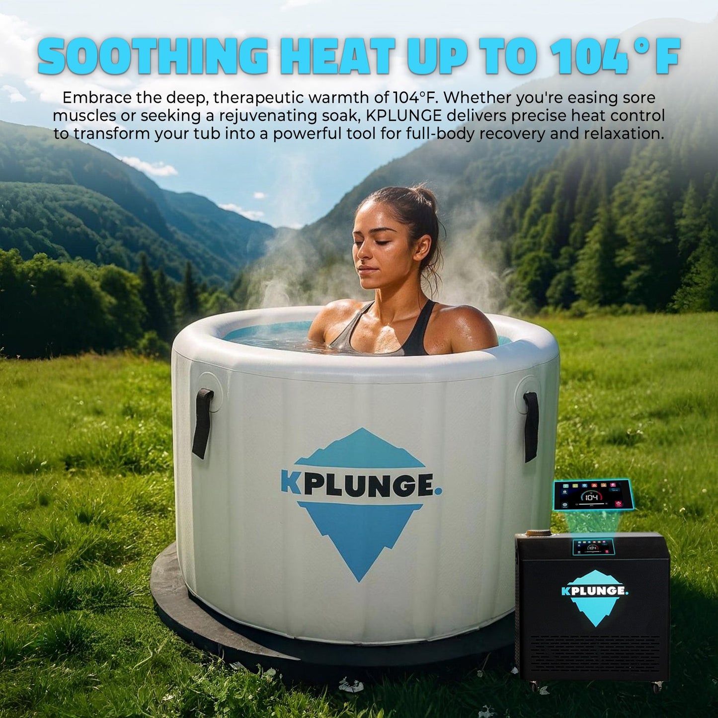 K-Plunge Arctic Fox 60" Gray 1-Person Inflatable Cold Plunge Ice Bath Tub/Hot Tub With PVC Insulated Lid, Pump, Repair Kit and 1 hp Chiller