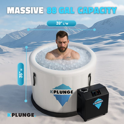K-Plunge Arctic Fox 60" Gray 1-Person Inflatable Cold Plunge Ice Bath Tub/Hot Tub With PVC Insulated Lid, Pump, Repair Kit and 1 hp Chiller