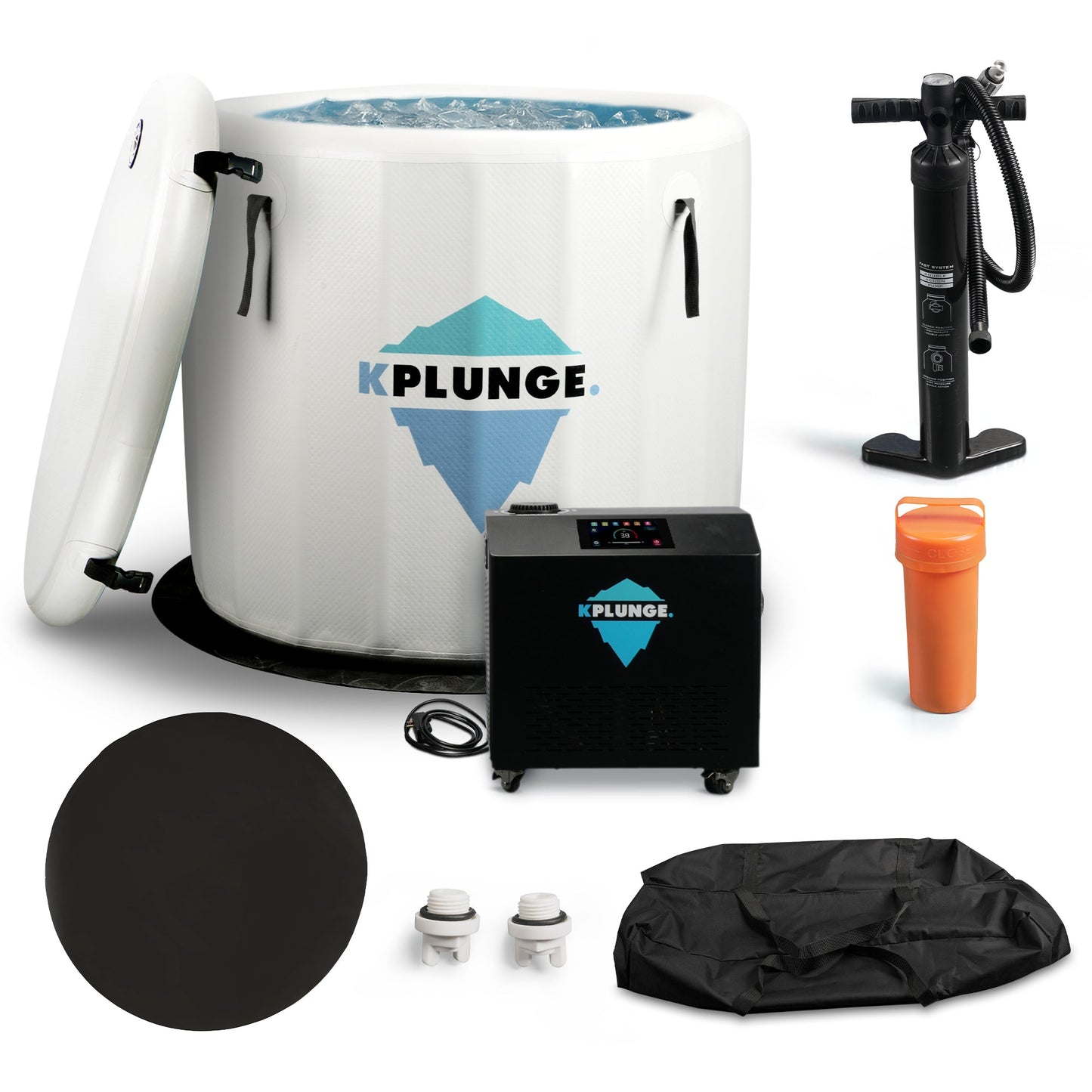 K-Plunge Arctic Fox 60" Gray 1-Person Inflatable Cold Plunge Ice Bath Tub/Hot Tub With PVC Insulated Lid, Pump, Repair Kit and 3/4 hp Chiller