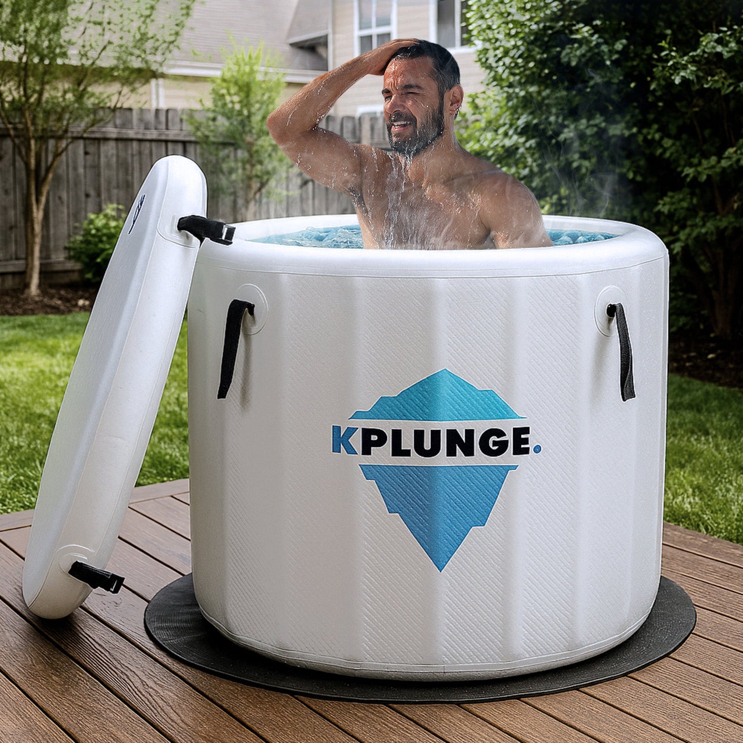 K-Plunge Arctic Fox 60" Gray 1-Person Inflatable Cold Plunge Ice Bath Tub/Hot Tub With PVC Insulated Lid, Pump and Repair Kit