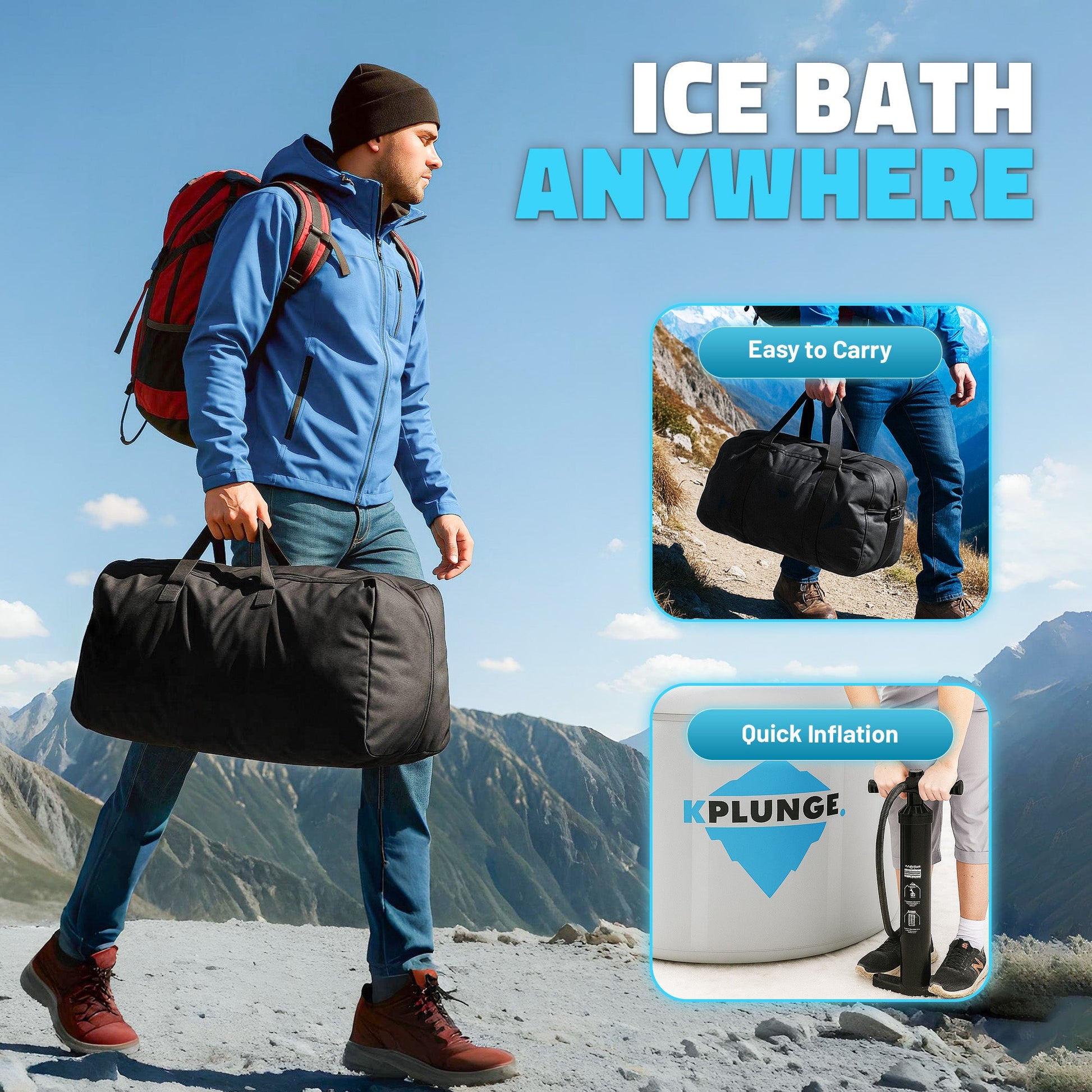 K-Plunge Arctic Fox 60" Gray 1-Person Inflatable Cold Plunge Ice Bath Tub/Hot Tub With PVC Insulated Lid, Pump and Repair Kit