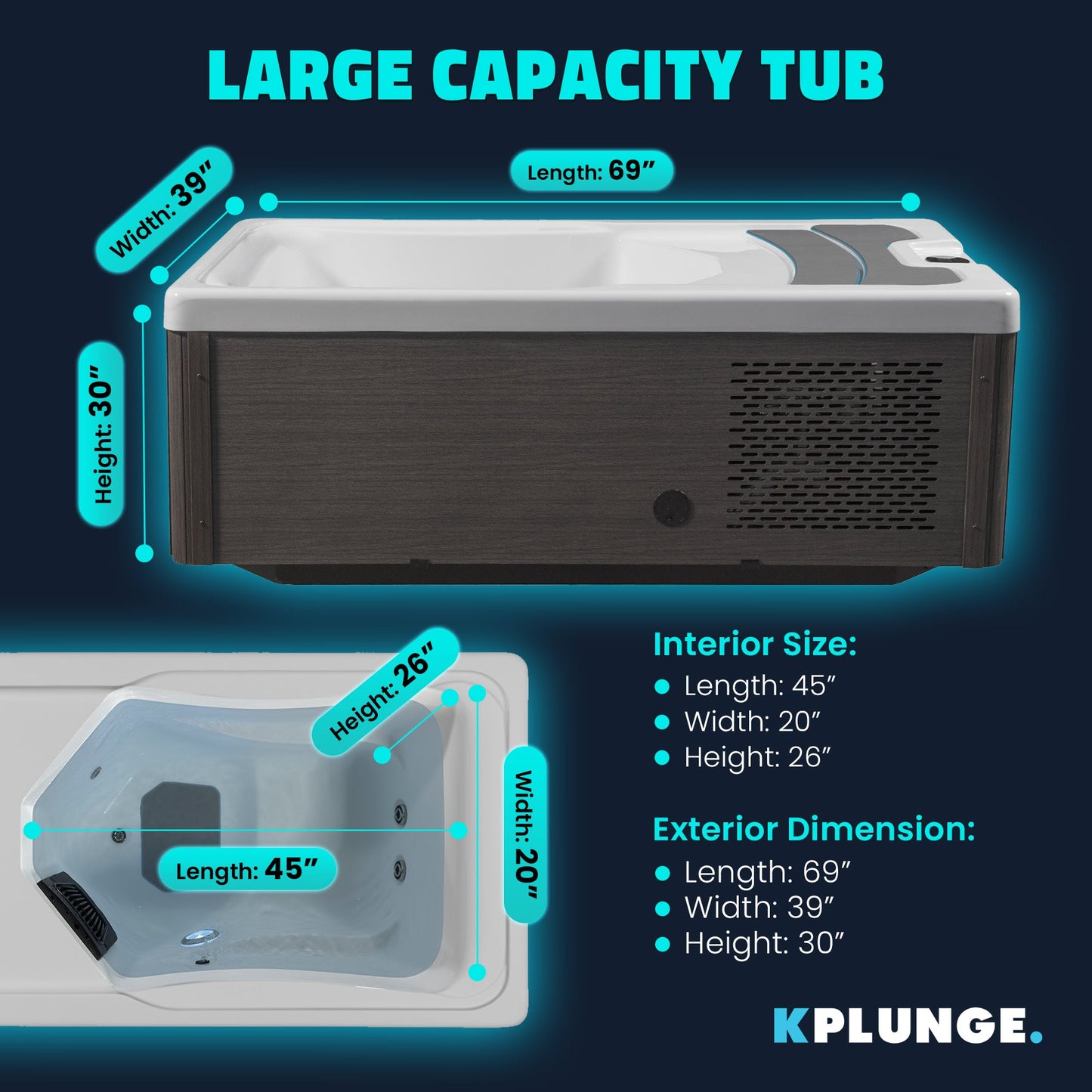 K-Plunge Borealis 79" Blue All-in-One Cold Plunge and Hot Tub With Built-in Chiller, Lights, and WiFi