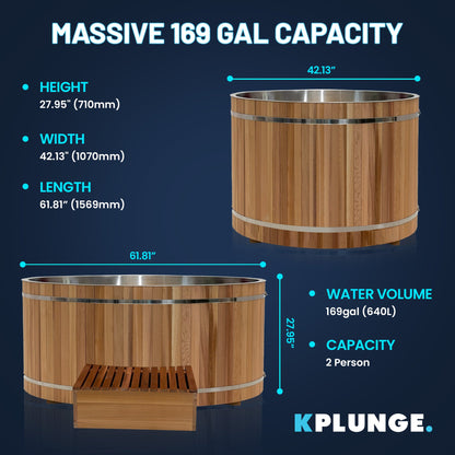 K-Plunge Cedar 62" Natural Finish 24 in. Depth and 169 Gal. Capacity Cold Plunge and Hot Tub Soaker