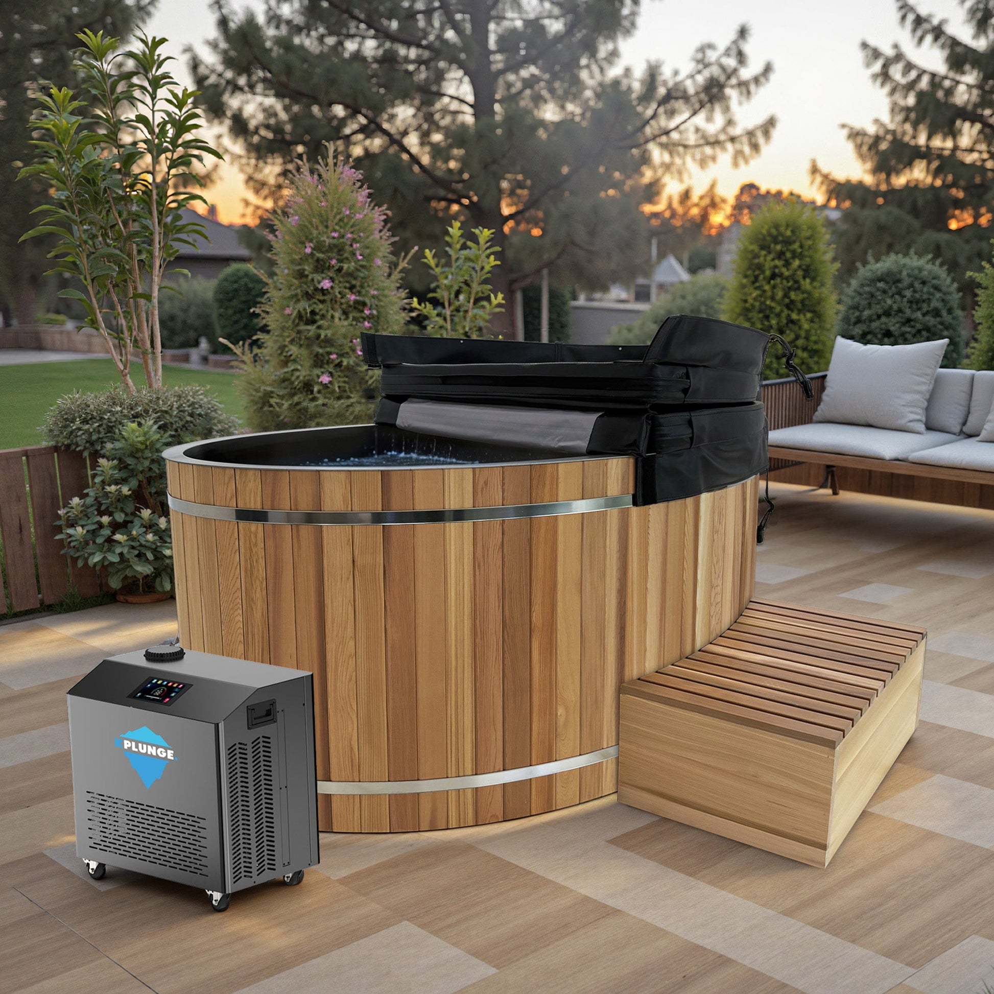 K-Plunge Cedar 62" Natural Finish 24 in. Depth and 169 Gal. Capacity Cold Plunge and Hot Tub With 1 hp Chiller