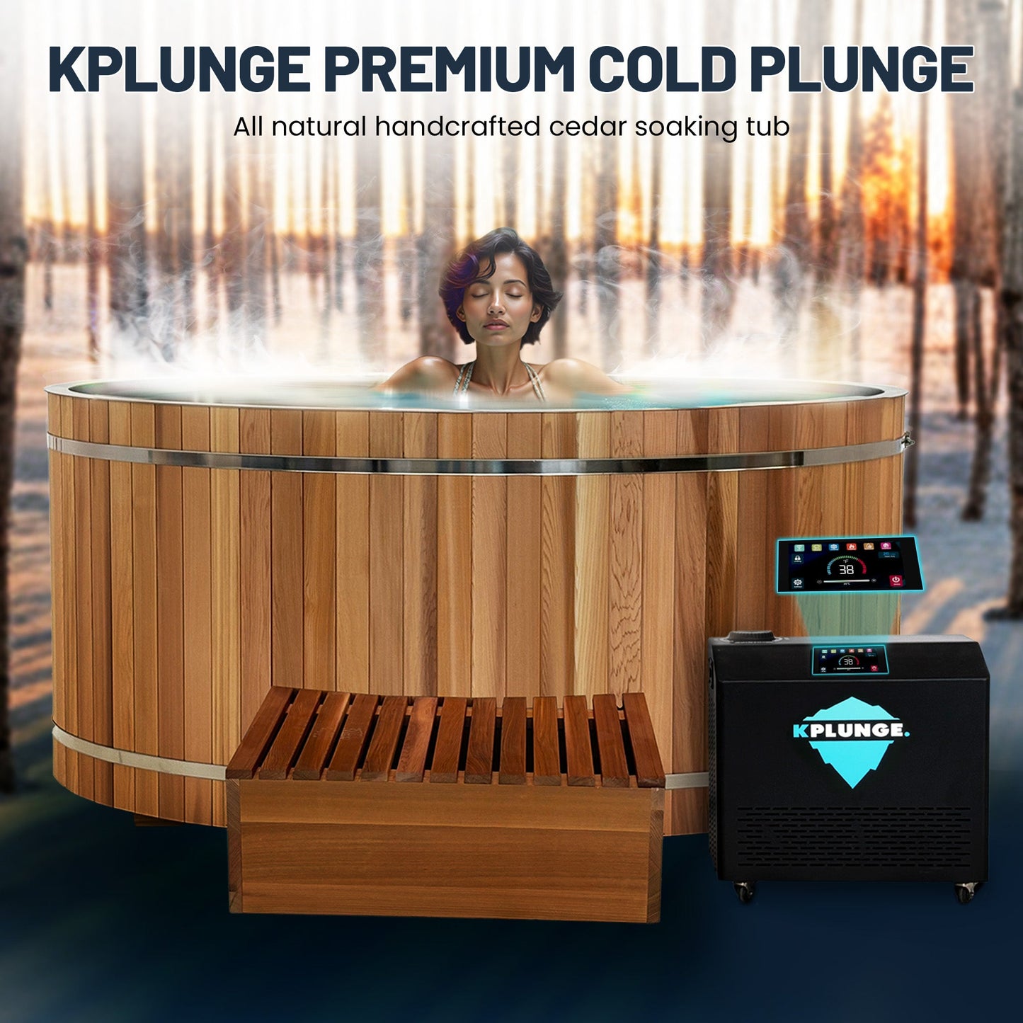 K-Plunge Cedar 62" Natural Finish 24 in. Depth and 169 Gal. Capacity Cold Plunge and Hot Tub With 1 hp Chiller