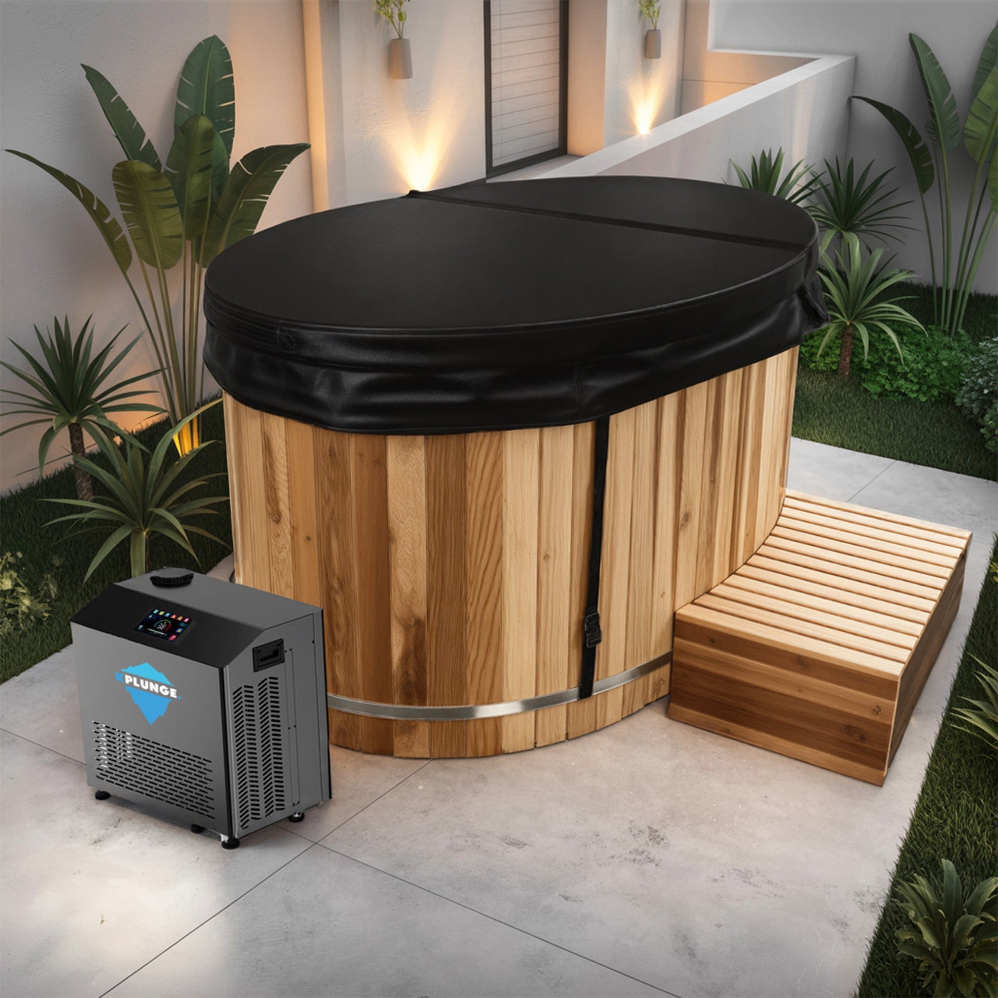 K-Plunge Cedar 62" Natural Finish 24 in. Depth and 169 Gal. Capacity Cold Plunge and Hot Tub With 3/4 hp Chiller