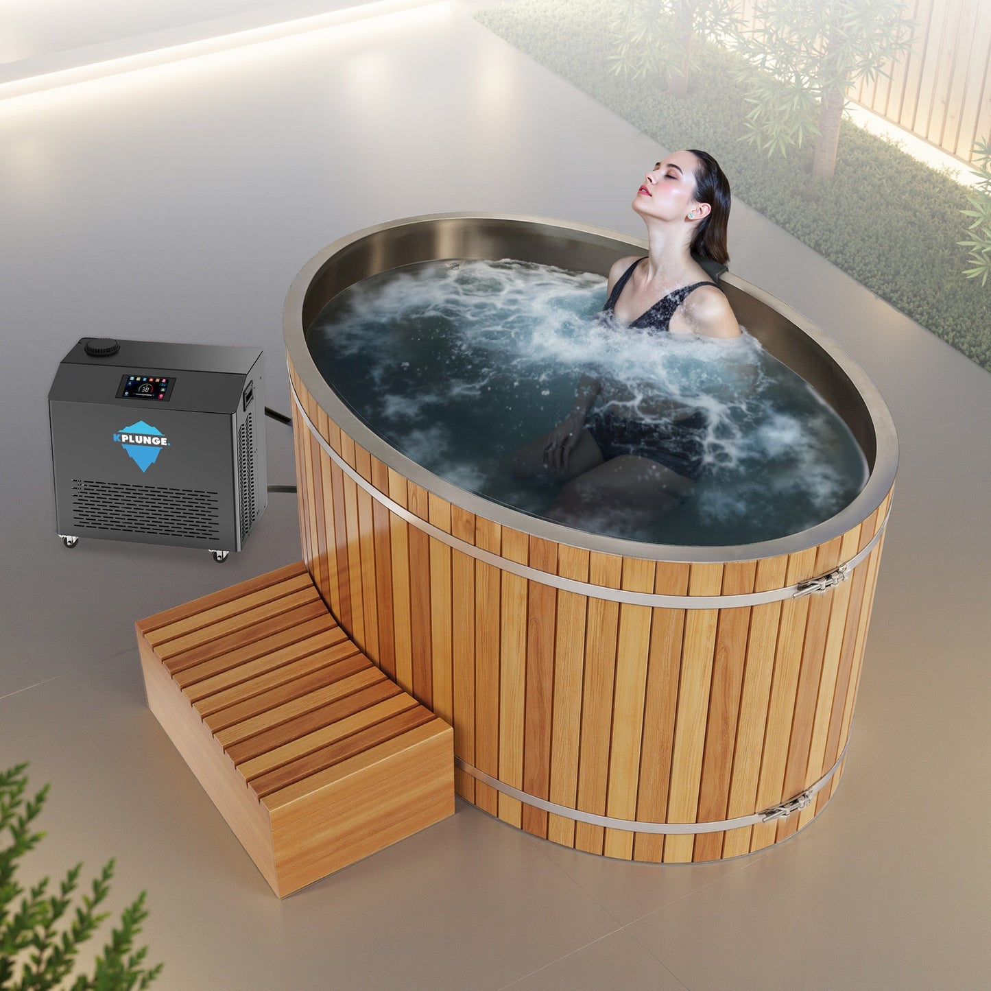 K-Plunge Cedar 62" Natural Finish 24 in. Depth and 169 Gal. Capacity Cold Plunge and Hot Tub With 3/4 hp Chiller