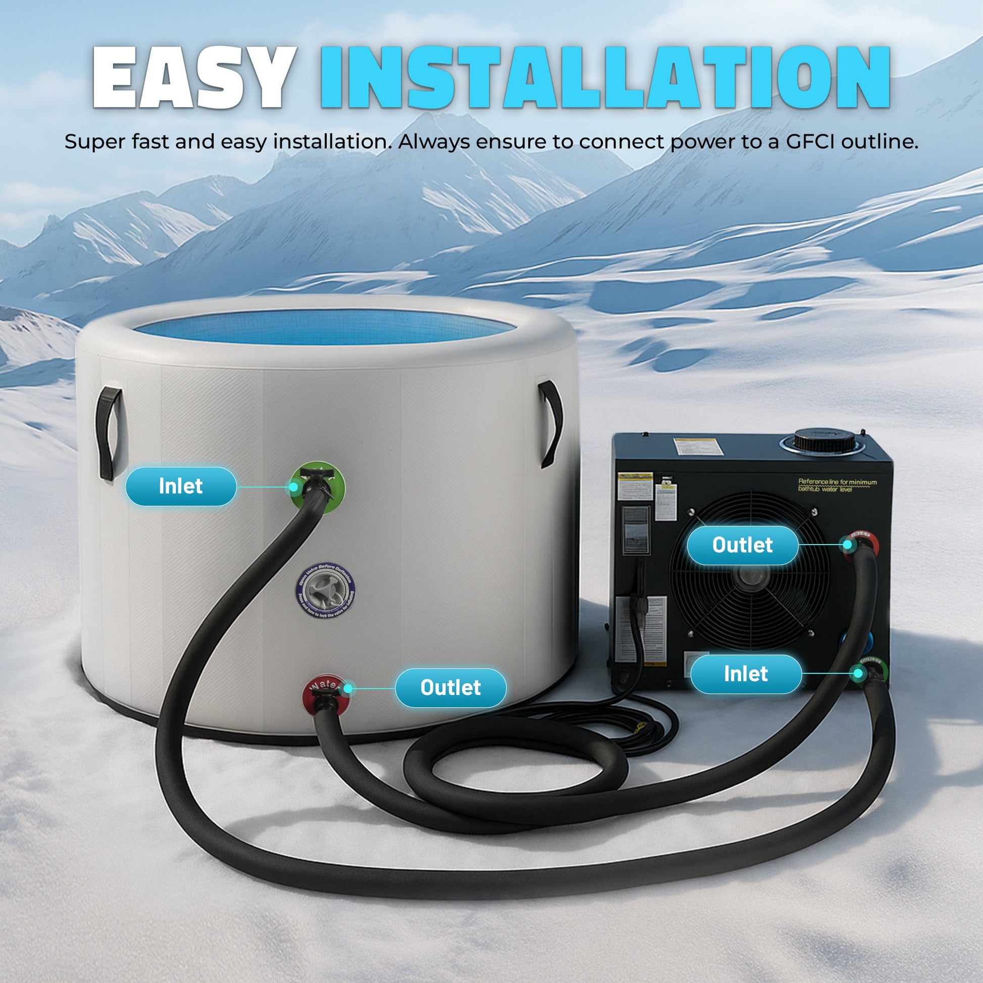 K-Plunge Gale 1 hp Black Cold Plunge Chiller and Heater With WiFi App Control and Filter