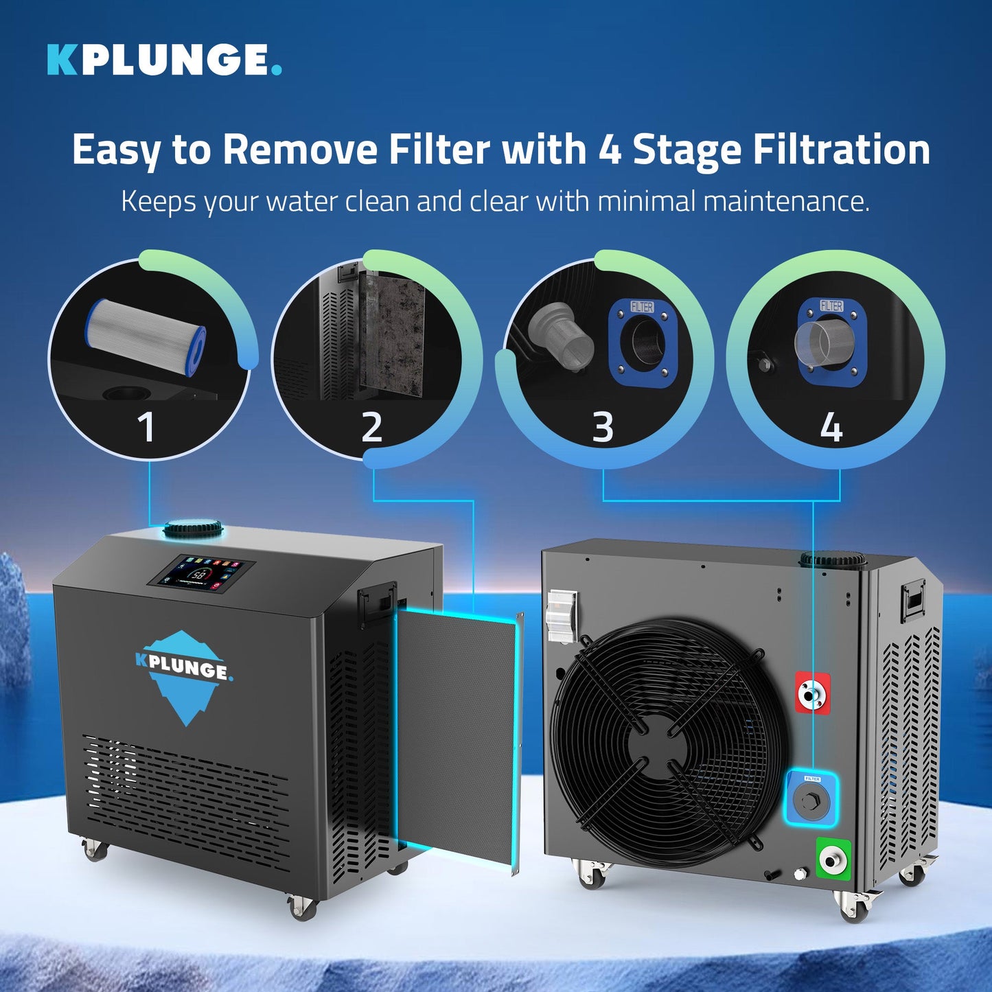 K-Plunge Gale 1 hp Black Cold Plunge Chiller and Heater With WiFi App Control and Filter