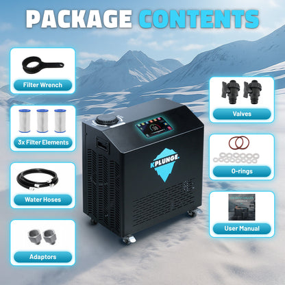 K-Plunge Gale 3/4 hp Black Cold Plunge Chiller and Heater With WiFi App Control and Filter